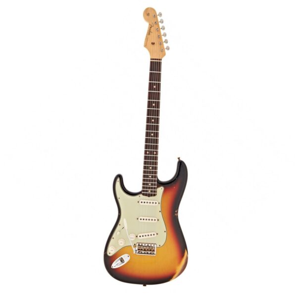 fender custom shop 62 strat relic rw left handed 3 tone sunburst guitare electrique gaucher