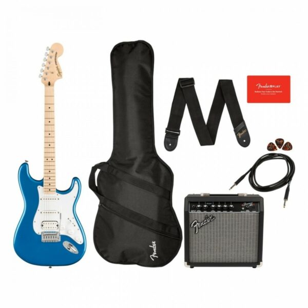 squier affinity stratocaster hss pack mn lake placid blue guitare electrique