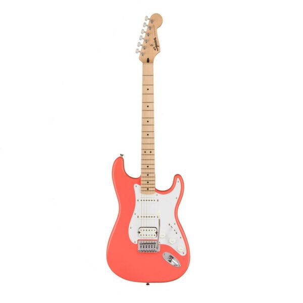 squier sonic stratocaster hss mn tahitian coral guitare electrique