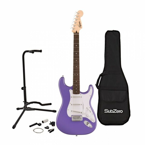 squier sonic stratocaster lrl ultraviolet w gig bag accesory pack guitare electrique
